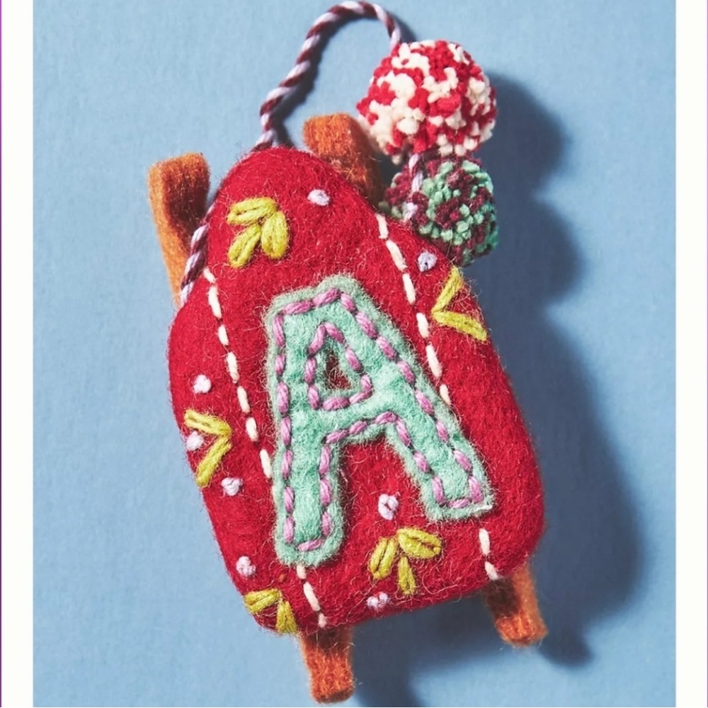 Anthropologie Snow Day Monogram Ornament- "A"